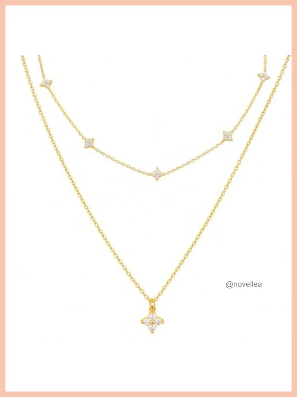 14K Gold Plated Layered Necklace Set Clover Initial Pendant Stackable Dainty